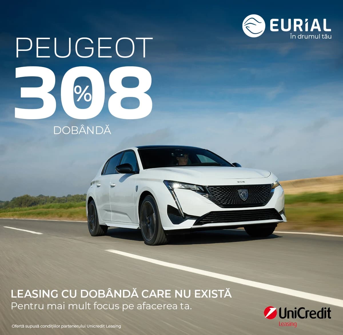 Peugeot 308 — leasing cu 0% dobândă prin UniCredit Leasing