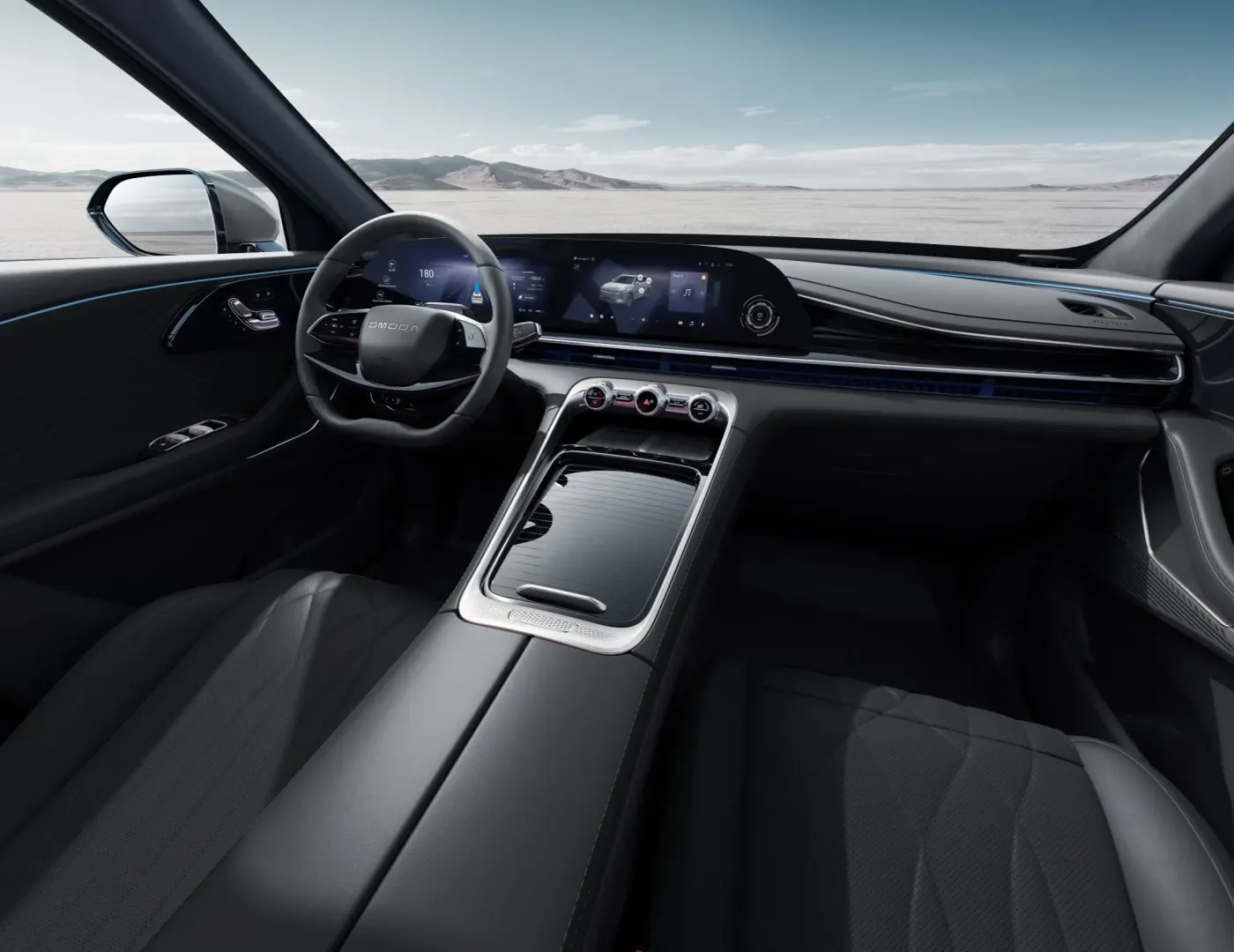Detaliu interior OMODA 9 cu iluminare ambientală 64 culori