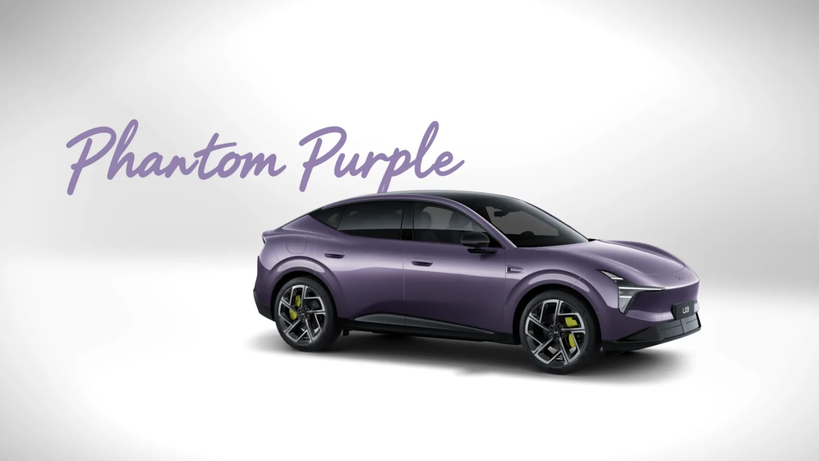 XPeng L03 în Phantom Purple, vedere din lateral-față, randare oficială XPeng